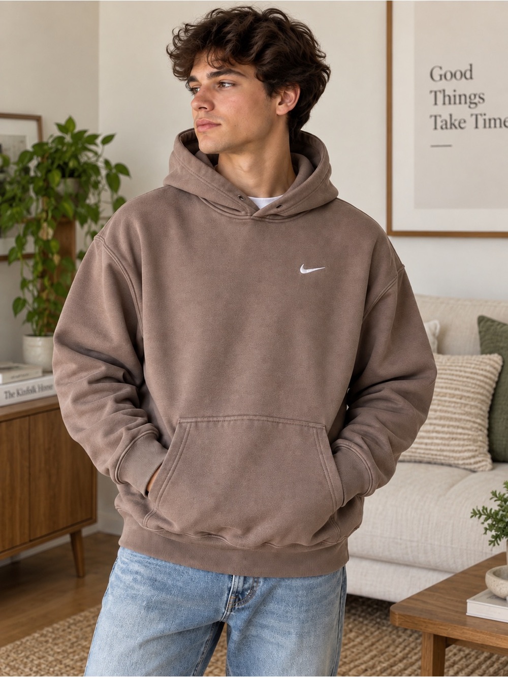 NikeLab NRG Fleece Hoodie Olive Grey CV0552-040 Men’s Small Oversized